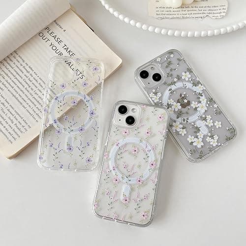 ZTOFERA for iPhone 13/14 Magnetic Case Compatible with Magsafe,Aesthetic Floral Pattern Design Cute for Girl Women,Anti-Drop Protective Hard Phone Cover for iPhone 13/14-Big White Flower thumbnail 7