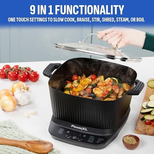 STIRMAX DELUXE 7.5 Quart Digital Multi-Cooker with Automatic Paddle to Stir and Shred, 9 in 1 programmable presets to Sauté, Sear, and Brown Food Before Simmering – Accessories, Skillet, & Cookbook thumbnail 6