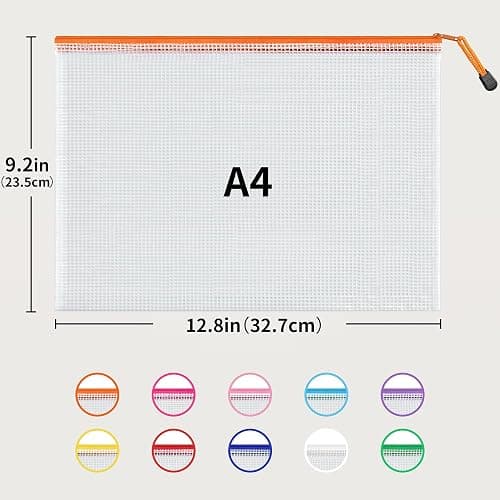 JARLINK A4 Mesh Zipper Pouch Bags, 24 Pcs Waterproof Zipper Pouch Bags | Multi-use Mesh Bags for Board Games & Puzzles, Office School Supplies, Toys, Cosmetics Travel Storage, 10 Colors, Lettle Size thumbnail 3