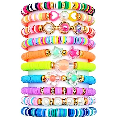 CHENSILAIYI Bracelets for Girls, 10 PCS Colorful Clay Bead Bracelet Set, Stretch Charm Bracelets for Teens, Cute Jewelry Gift for Daughters, Granddaughters, Nieces, Birthday Party Favors - Image 1