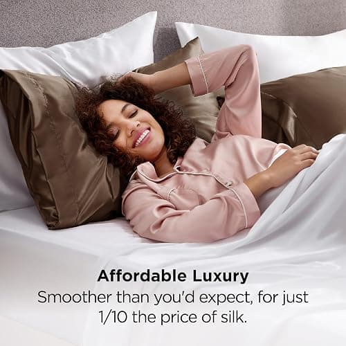 Brown Bedsure Satin Pillowcases, Similar to Silk Pillow Cases Queen Size Set of 2, Pillow Case for Sleeping Women with Envelope Closure, Gifts for Women Men, Brown, 20x30 Inches, 2pcs thumbnail 5