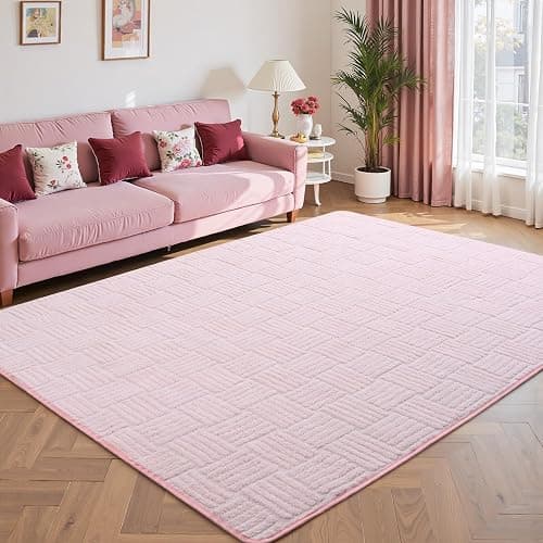 Flagover 4x6 Pink Washable Shag Area Rug for Girls Bedroom, Modern Geometric Non Slip Living Room Rugs, Fluffy Soft Thick Carpet for Kids Room, Dorm, Office, Bedside, Entryway and Home Decor - Image 1