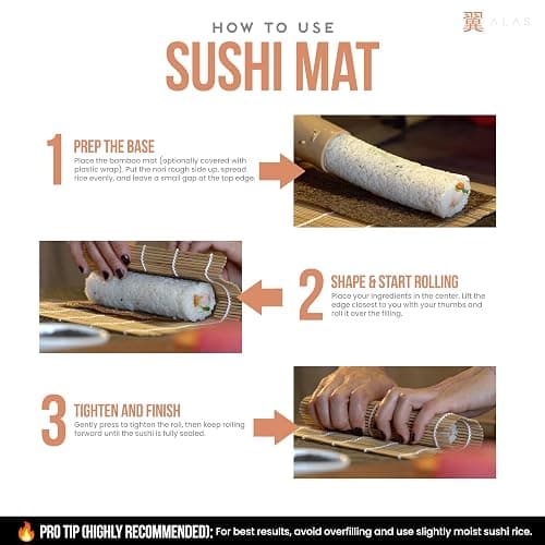 Alas Complete 20 Piece Sushi Making Set - Kit for Beginners & Pros with Knife, 2 Mats, Rice Bazooka and Dipping Plate thumbnail 5