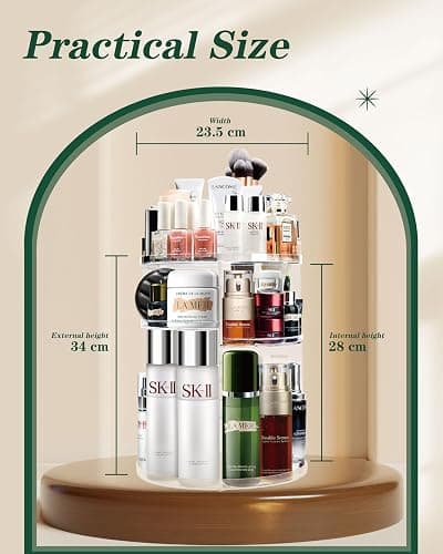 HOOMOOZ Make Up Kosmtik Organizer, 360° Drehbar Skincare Organizer, Multifunktion Schmink Aufbewahrung, Verstellbare Aufbewahrungsbox Desktop für Dresser Schlafzimmer Badezimmer, Transparent thumbnail 3