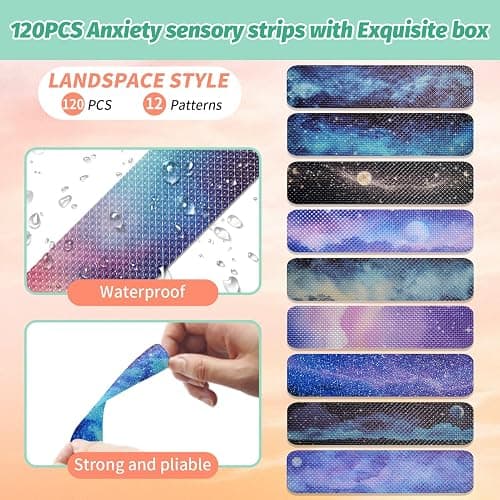 120 Pieces Anxiety Sensory Stickers with 2 Textured Stickers - Desk Fidget and Calming Sticker with Storage Box for Adults & Teens - Anxiety Relief Sensory Strips (Galaxy) thumbnail 3
