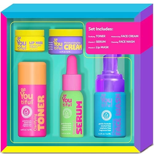 BeYoutiful Skin Care Gift Set for Teens, BFF Regimen 5-Piece kit for Sleepovers & Kids Skincare, Toner, Face Wash, Serum, Moisturizer Lotion & Lip Mask, Vegan, Cruelty-Free - Image 1
