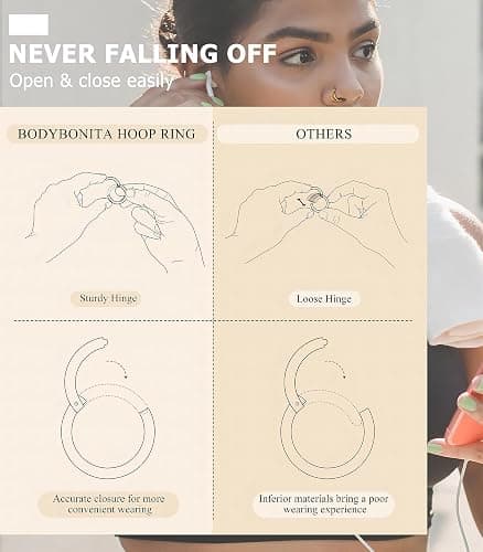 BodyBonita 3pcs Nose Rings Hoops - Double Hoop Nose Ring 14/16/18/20G Hinged CZ Piercing Jewelry Septum Clicker Rings Cartilage Earring Helix Rook Tragus Daith 7mm/8mm/9mm/10mm thumbnail 5