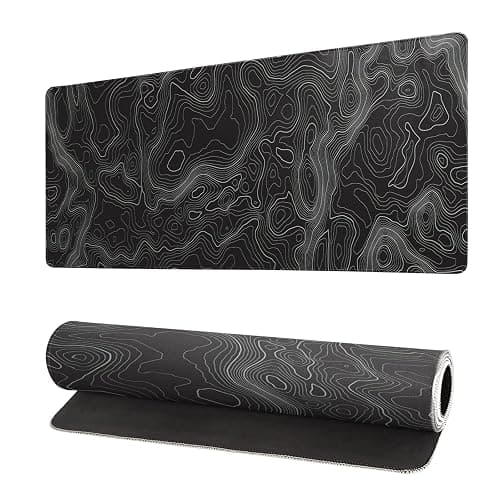 Topographic Contour Extended Big Mouse Pad Large,Gaming Mouse Pad Desk Pad,27.6x11.8 Inch Long Computer Keyboard Mouse Mat Mousepad with 3mm Non-Slip Base and Stitched Edge for Gaming and Office - Image 1