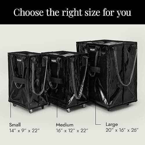 (Medium, Black) Reusable Grocery Bag On Wheels, Shopping Trolley, Rolling Tote, Zipper Closure, Lightweight, Carries Up to 66 lb, Folds Flat, Unbreakable Handles thumbnail 3