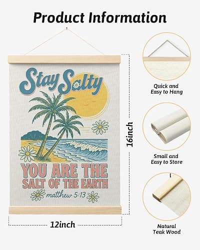 FGFK Summer Tropical Beach Christian Poster Hanger Frame, Beachy Room Decor Aesthetic, Stay Salty Bible Verse Posters Prints Wall Art Decor for Living Room Bedroom Home, 12x16 Inch thumbnail 2