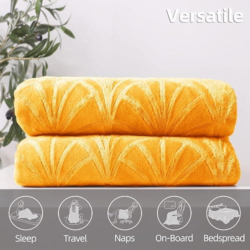 Whale Flotilla Flannel Fleece King Size Blanket for Bed, Soft Fluffy Velvet Bedspread Coverlet with Decorative Vintage Pattern for All Season, Warm and Lightweight, 90x104 Inch, Lemon Yellow thumbnail 8