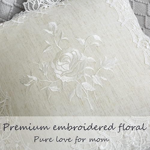 K MASANIJI 2 Pack Embroidered Spring Floral Throw Pillow Cover 18x18 inches, Farmhouse Off White Rose Lace Linen Blended Pillow Shams, Decorative (White Rose, Linen Blended) thumbnail 6