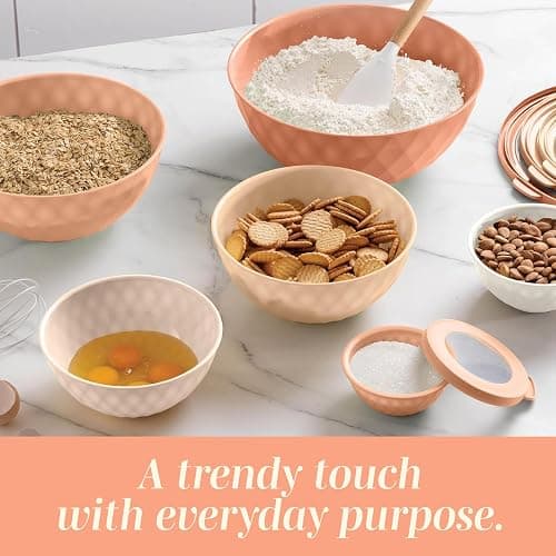 COOK WITH COLOR Mixing Bowls with Lids - 12 Piece Plastic Nesting Bowls Set includes 6 Prep Bowls and 6 Lids, Diamond Design - Microwave Safe, Orange thumbnail 7
