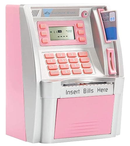 YaBao Pounds Version Electronic ATM Savings Bank Digital Piggy Money Bank Machine,Electronic Cash Box with Debit Card,Password Login,Voice Prompt,Coin Recognition,Targets Setting (Silver/Pink) - Image 1