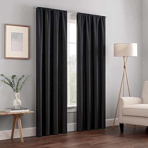 ECLIPSE Kendall Modern Blackout Thermal Rod Pocket Window Curtain for Bedroom or Living Room (1 Panel), 42" x 63", Black - Image 1
