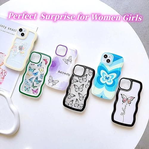 UICEAM Compatible with iPhone 13 Mini Case Clear with Butterfly Design for Women Girls,Aesthetic Cute Girly Wavy Soft Shockproof Cell Phone Cover for iPhone 13mini (Butterfly/Black) - iPhone 13 Mini - Butterfly/Black thumbnail 6