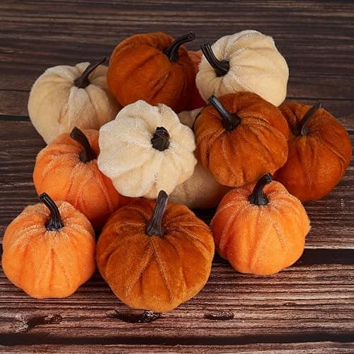 Diahom Pumpkin Decor 12pcs Artificial Velvet Fall Thanksgiving Decoration thumbnail 3