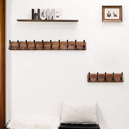 SKOLOO Rustic Large Coat Rack Wall Mount-38.6'' Long Coat Rack for Wall, Wood Coat Rack Hook, Farmhouse Coat Hanger Wall Mount for Hanging Jacket Coat - 1 Item-10 Hooks - Brown Plate & Black Hook thumbnail 4