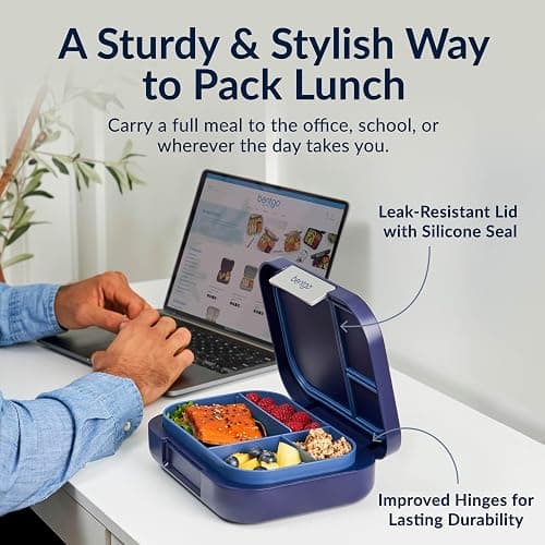Bentgo Modern Adult Bento Lunch Box with 3-4 Compartments | Leak-Resistant, 5.5-Cup Capacity, Adjustable Divider, Microwave & Dishwasher-Safe Tray (Navy) thumbnail 3