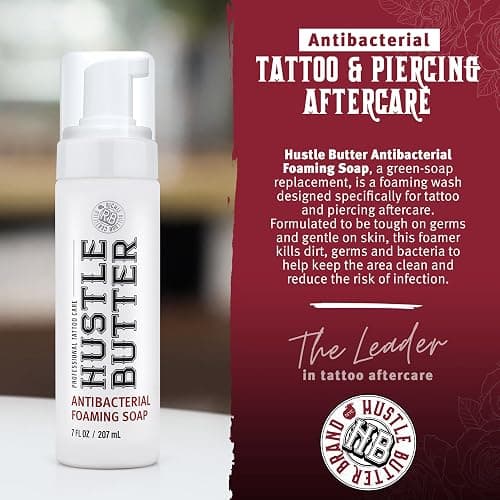 Hustle Bubbles Tattoo Aftercare Soap - Antibacterial Cleanser To Clean New Tattoos & Piercings - Essential Body Art Supplies 7oz thumbnail 2