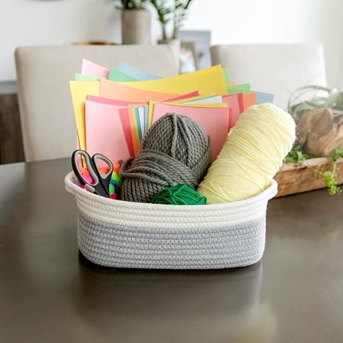 NaturalCozy 5-Piece Rectangle Storage Basket Set- Natural Cotton Rope Woven Baskets for Organizing! Small Basket for Montessori, Baby Nursery, Dog Toy Baskets, Cat Toy Box, Bathroom Organization Bin thumbnail 7