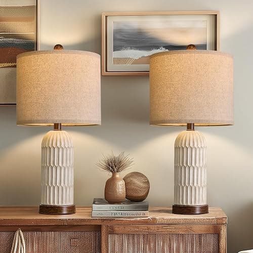 OYEARS 22.5" Bedside Table Lamps Set of 2, Farmhouse Table Lamp with USB A+C Charging Ports,Vintage Nightstand Lamp for Bedrooms and Living Rooms, Retro Resin End Table Lamp, Beige and Brown thumbnail 6