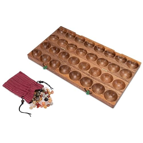 LOGOPLAY Hus - Bao - Kalaha - Mancala - Steinchenspiel - Edelsteinspiel aus Samena-Holz inkl. Edelsteinen - Schlaufenverschluss - Image 1