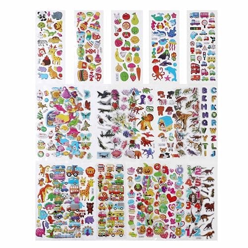 24 Sheets 3D Puffy Stickers for Kids Toddlers Bulk, Small Children Party Bag Sticker Variety Pack for Preschool Teacher, Boy Girl Rewards Crafts Scrapbooking Gifts (Dinosaur Animal Car Flower Heart) - Image 1