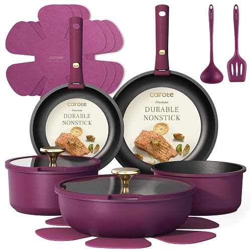 CAROTE 15pcs Pots and Pans Set Non Stick with Detachable Handles, Purple Nonstick Cookware Set Ultra Violet, Dishwasher/Oven Safe, Premium Kitchen Cooking Utensils - Image 1