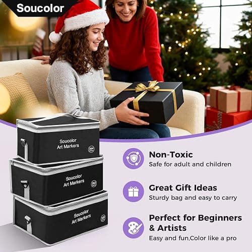Soucolor Alcohol Markers 204 Colors with Case & Holders, Dual Tips Chisel & Fine Art Markers for Adult Coloring Kids Drawing, Artist Markers Art Supplies for Blending Sketching thumbnail 8
