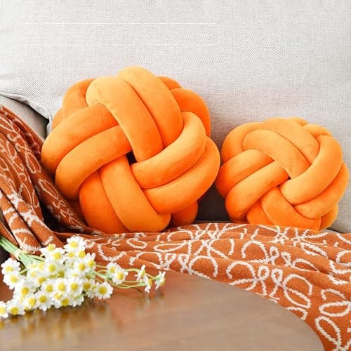 VBGYA Knot Ball Pillow, Round Decorative Throw Pillows Cushion, 8 Inch Orange Soft Plush Knotted Pillows Pillow, Modern Home Throw Knot Decorative Cushion thumbnail 2