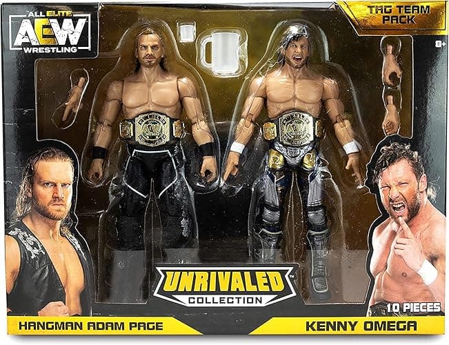 All Elite Wrestling Unrivaled Collection Tag Team Pack - Kenny Omega and Hangman Adam Page Action Figures, Plus Accessories - Amazon Exclusive - Tag Team Pack - Image 1