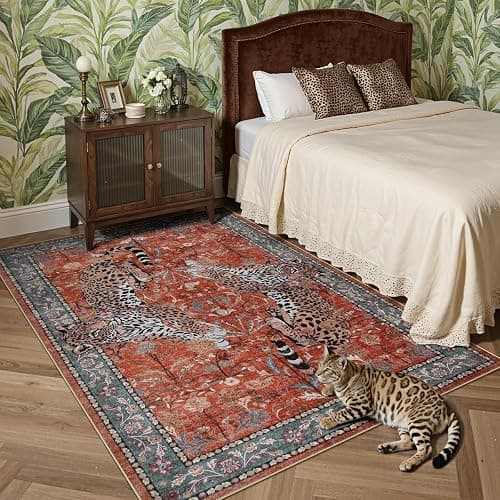 Moynesa Leopard 5x7 Area Rug, Boho Washable Living Room Rug, Non Slip Rugs for Bedroom, Ultra Thin Vintage Soft Stain Resistant Throw Floor Carpet for Office Dining Room, Rust thumbnail 7