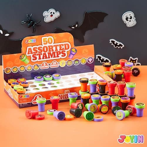JOYIN 50 Pcs Halloween Stamps for Kids, 25 Designs Assorted Plastic Stamps Bulk, Trick Or Treat Stampers for Halloween Party Favor Gifts, Halloween Goodie Bag Fillers Classroom Game Prizes thumbnail 8