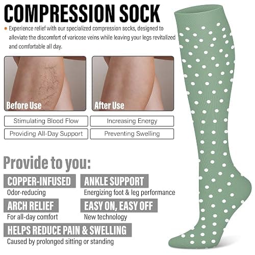 WITHYOU 3 Pairs Compression Socks for Women & Men 15-20 mmHg,Best Support for Nurses Running Hiking thumbnail 6