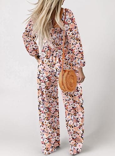 Dokotoo Women's Casual Loose Overalls Jumpsuits One Piece Long Sleeve Printed Wide Leg Long Pant Rompers With Pockets thumbnail 3