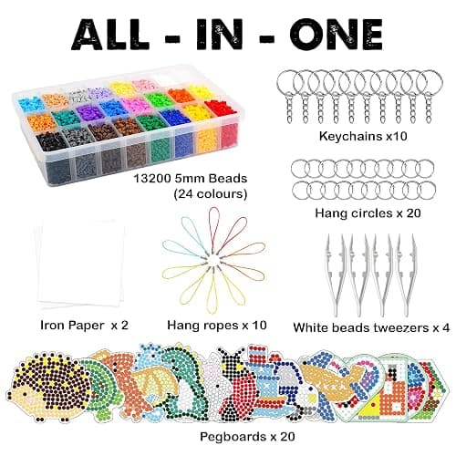 FUNZBO 13200 5mm Fuse Beads Kit - Christmas Fuse Beads Set with 20 pcs Special Shaped Pegboards, Home School Arts and Crafts Supplies for Kids, Christmas Gifts for Girls and Boys Age 5+ Years Old thumbnail 3