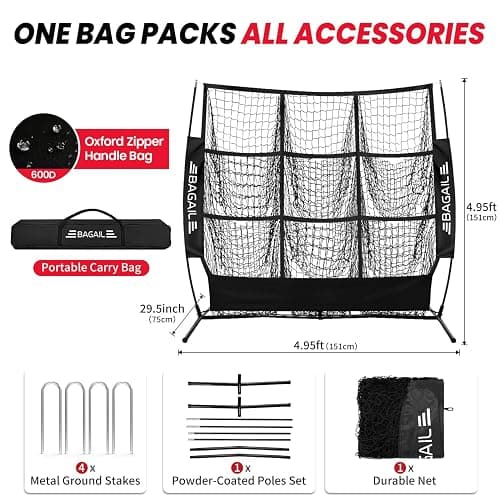 BAGAIL Football Throwing Net - 5 or 9 Target Pockets, Easy Setup, Heavy-Duty - Portable QB Accuracy Trainer, Fun Target Practice Net for Football with Carry Bag thumbnail 7