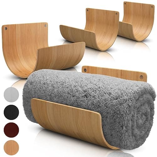 Bamboo Towel Rack by Aura Nest Set of 4 Wood Towel Racks Bamboo Bathroom Accessories -Wall Towel Holder for Rolled Towels Wooden Towel Racks for Bathroom Spa Bathroom - Natural Bamboo - Image 1