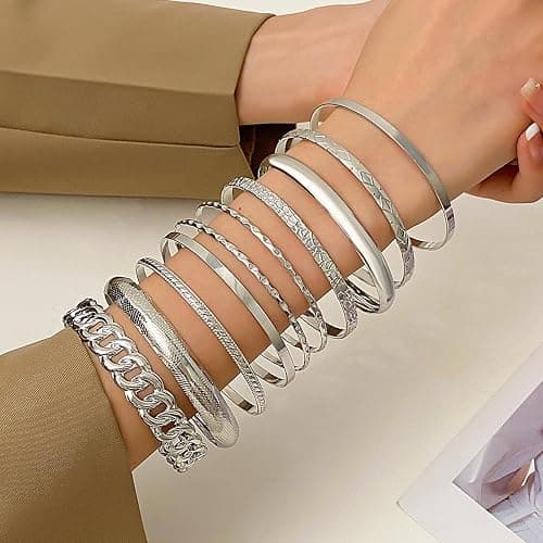 RINTOLER 16Pcs Gold Bangle Bracelets for Women - Multi Layer Stackable Textured Bracelets Boho Jewelrys Set. thumbnail 2