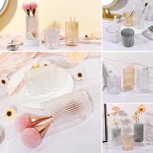 DASITON Makeup Brush Holder Organizer, Crystal Glass Makeup Brushes Storage Holder, Vintage Make Up Brush Cup for Vanity, Pen Pencil Holder for Desk, Toothbrush Holders for Bathroom (Clear L) thumbnail 5