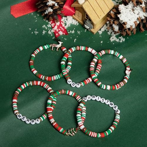 Artlunar 6 Pack Christmas Bracelets: Joy & Merry Candy-Style Stacks for Women & Teens - Perfect Christmas Gifts - Age 3 to Adult thumbnail 3