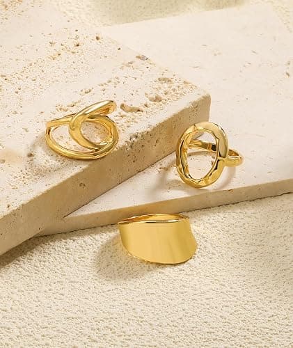 ZOERAY Chunky Gold Rings for Women Non Tarnish Trendy 14k Gold Plated Adjustable Signet Band Stackable Thumb Ring Set Open Twist Dome Statement Stacking Rings Jewelry Gifts for Women Size 5-10 thumbnail 3