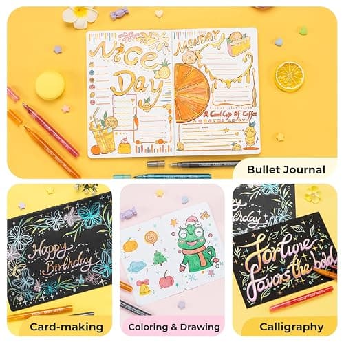 Ohuhu Glitter Markers Pen: 12 Glitter Colors Metallic Shimmer Marker Fine Tip Water-based Ink for Kids Adults DIY Crafts Greeting Birthday Cards Making Mugs Wood thumbnail 6