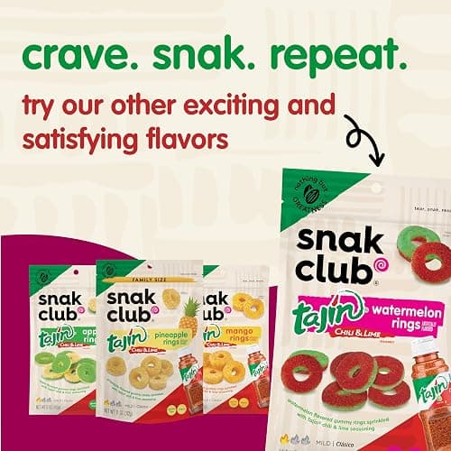 Snak Club Peach Rings, Tajin Chili & Lime Seasoned, Sweet and Spicy Gummy Candy, Mild in Heat Bold in Flavor, Low-Fat, Vegan, Gluten-Free Snack, Family Size, 11 Ounce thumbnail 7