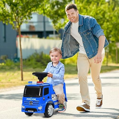 HONEY JOY Ride On Push Car, Licensed Mercedes Benz Push Cars for Toddlers w/Horn, Music, Lights, Under Seat Storage, Foot-to-Floor Ride On Fire Truck Toy for Kids Boys Girls 1-3, Blue thumbnail 2