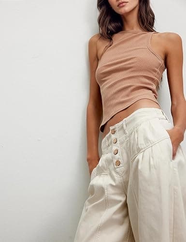 Lentta Women's Wide Leg Jeans Mid Rise Trousers Elastic Waist Button Pleated Demin Pants with Pockets thumbnail 7