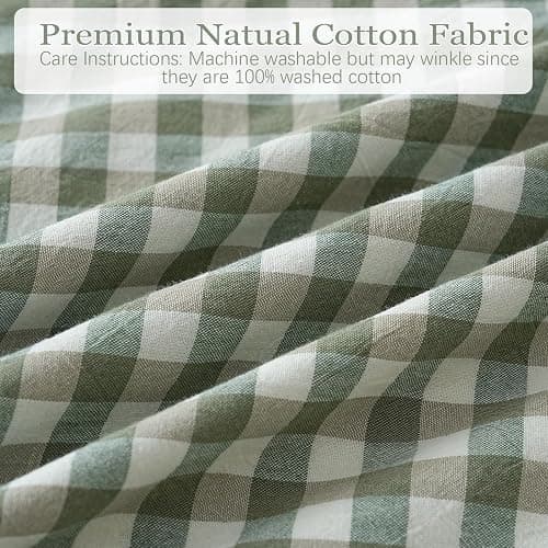 Qilunn 2 Pack Sage Green White Plaid Ruffle Pillow Shams Standard Size 20x26 inches, 100% Cotton Gingham Checkered Farmhouse Pillowcases for Bed/Sofa (20x26 inches, Sage Green/White Plaid) thumbnail 7