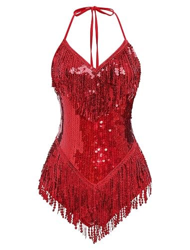 IDOPIP Women Sequin Fringe Bodysuit Sparkly Tassel Leotard Romper Women's Latin Dance Dress Sexy Festival Rave Party Outfits thumbnail 2