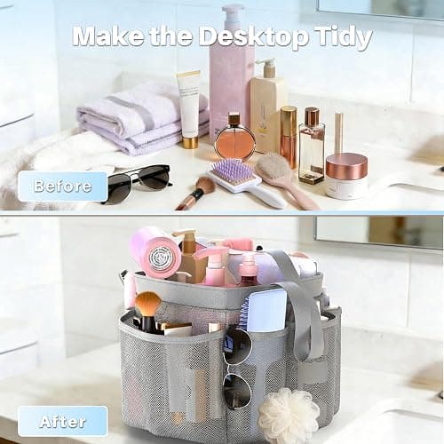 YASONIC Mesh Shower Caddy Portable for Dorm College Room Essentials, 8-Pocket Large Shower Bag with Single Handles, Hanging Shower Basket for Beach, Swimming, Bathroom, Beach, Grey thumbnail 5